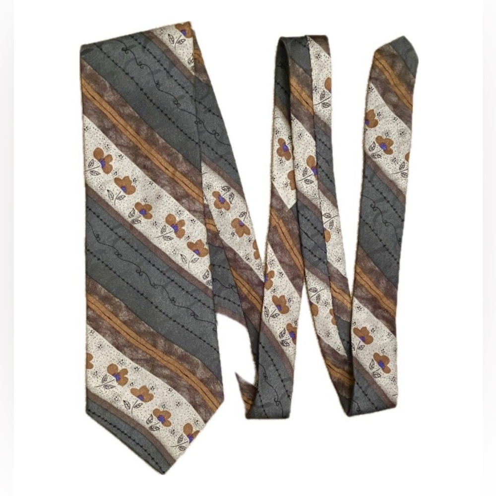 Vintage Bill Blass designer silk tie, gray, white & gold